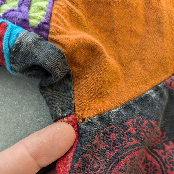 Patchwork Tunic Top L Multi Boho Hippie Colorful Eclectic Y2K Indie Red Blue - Picture 10 of 10